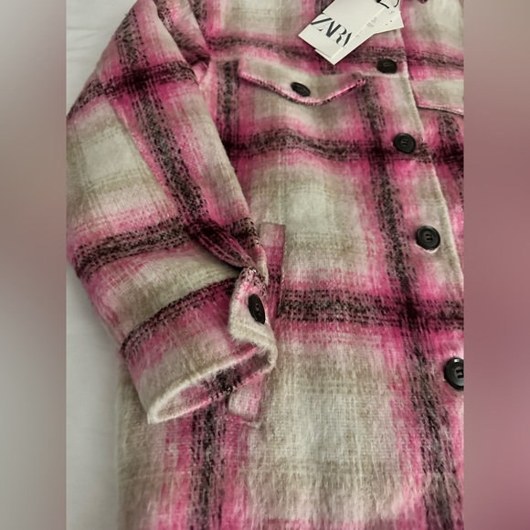 Zara pink plaid oversized shacket jacket size XS NWT - Picture 5 of 9